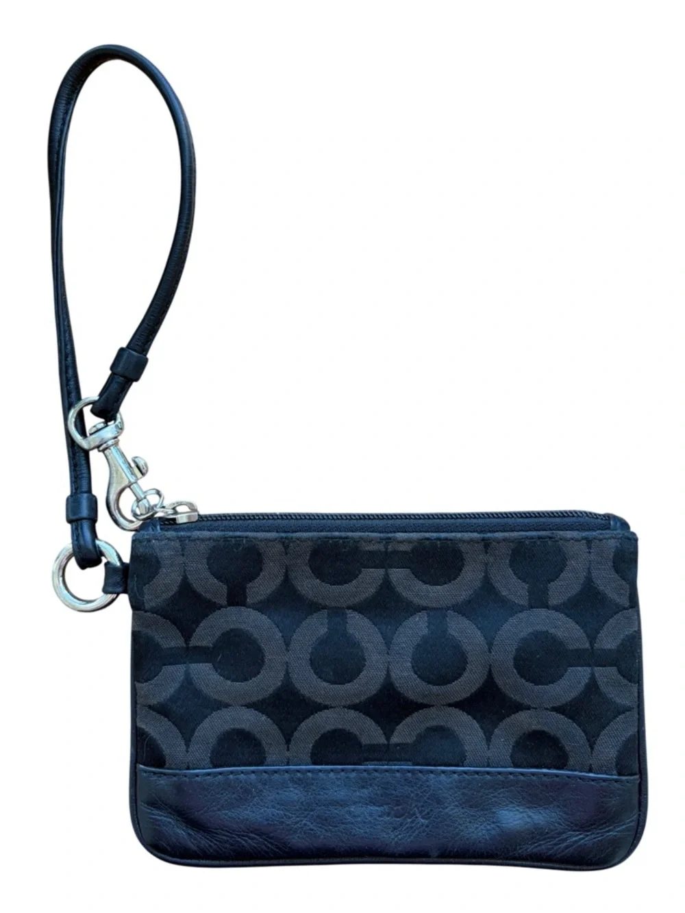 COACH Signature C Mini Wristlet Black Monogram Zip Wallet Pouch Canvas Clutch - Picture 4 of 16